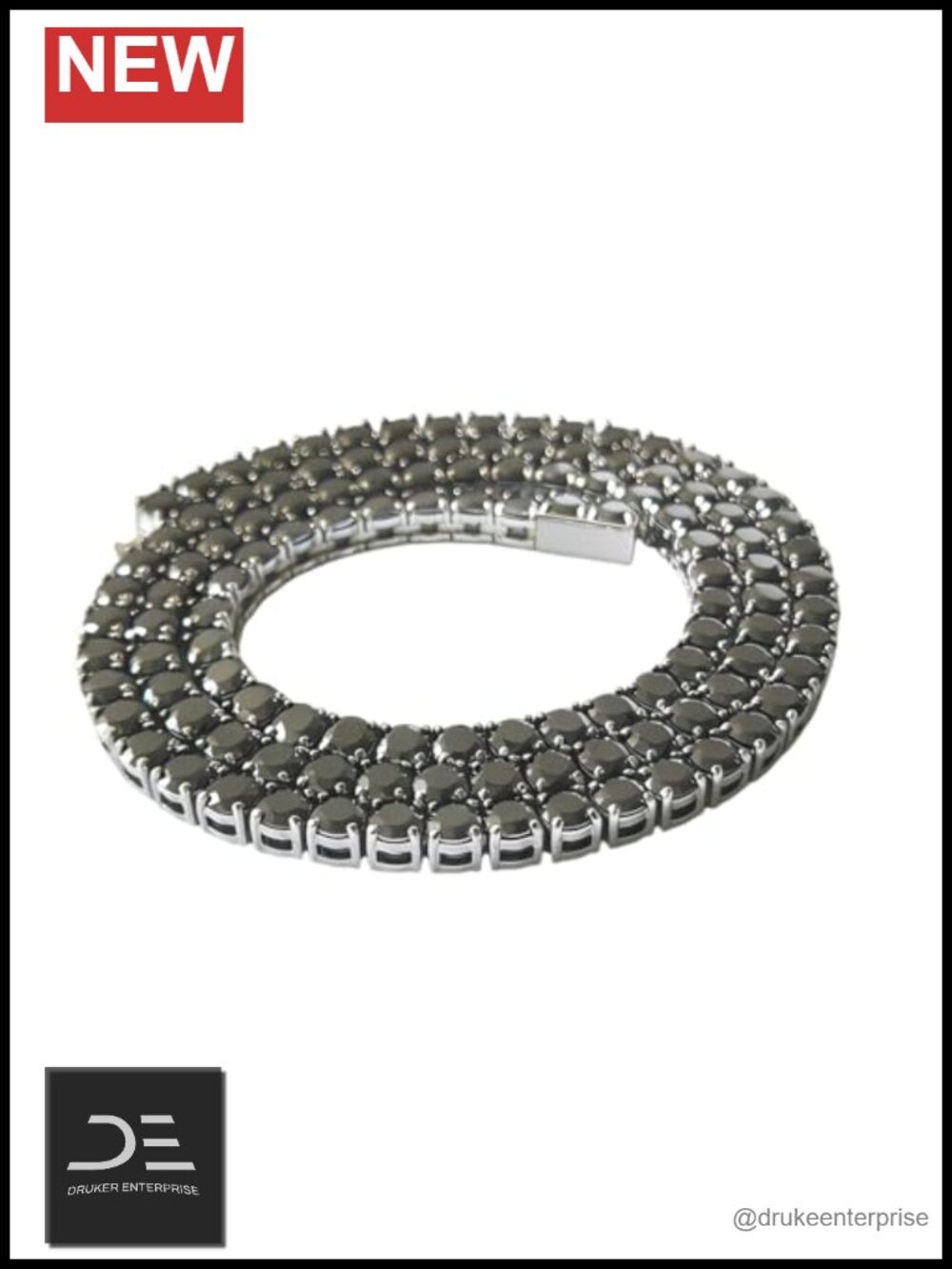 Black Moissanite Tennis Chain Necklace 316L Stainless Steel Men Women Jewelry